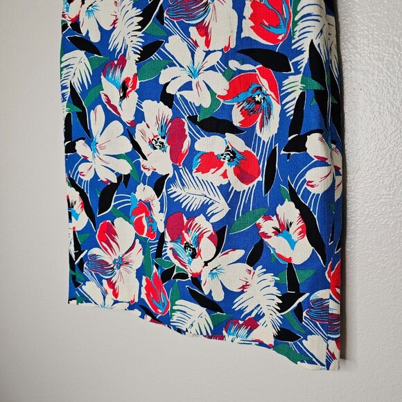 J Crew 2 Pencil Skirt Basketweave Blue Floral Tropical Cotton Office Career - Picture 4 of 10
